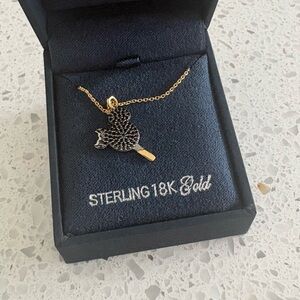 Disney x Crislu Mickey Bar Gold Chain Necklace with Black Pave Ice Cream Pendant